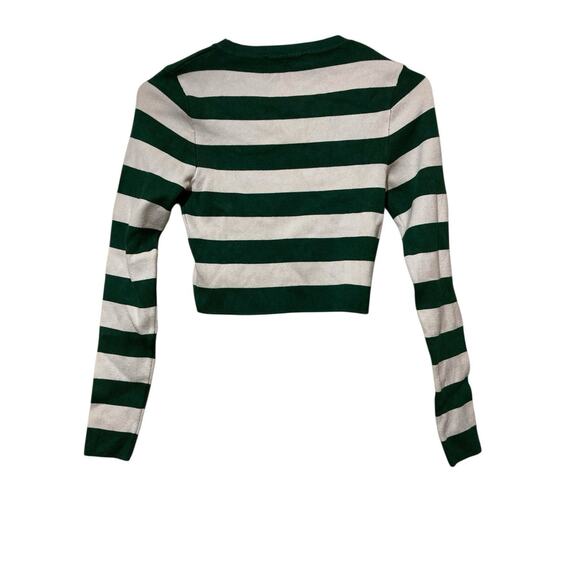 ZARA Sweater Womens M Striped Ribbed Cropped Turtleneck Pullover Green White - Picture 7 of 7